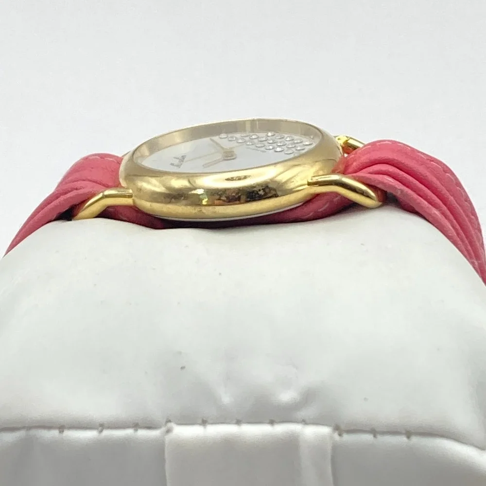 Vintage Moulin Women's Watch Gold Tone 30mm Crystals MOP Dial New Battery 6.25
